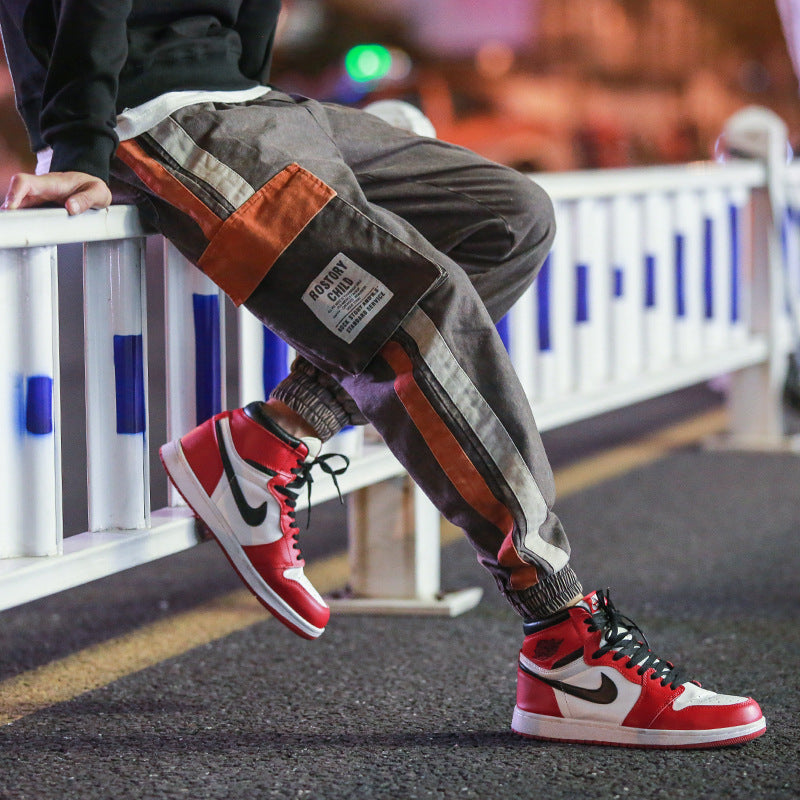 Retro Distressed Color Matching Casual Pants