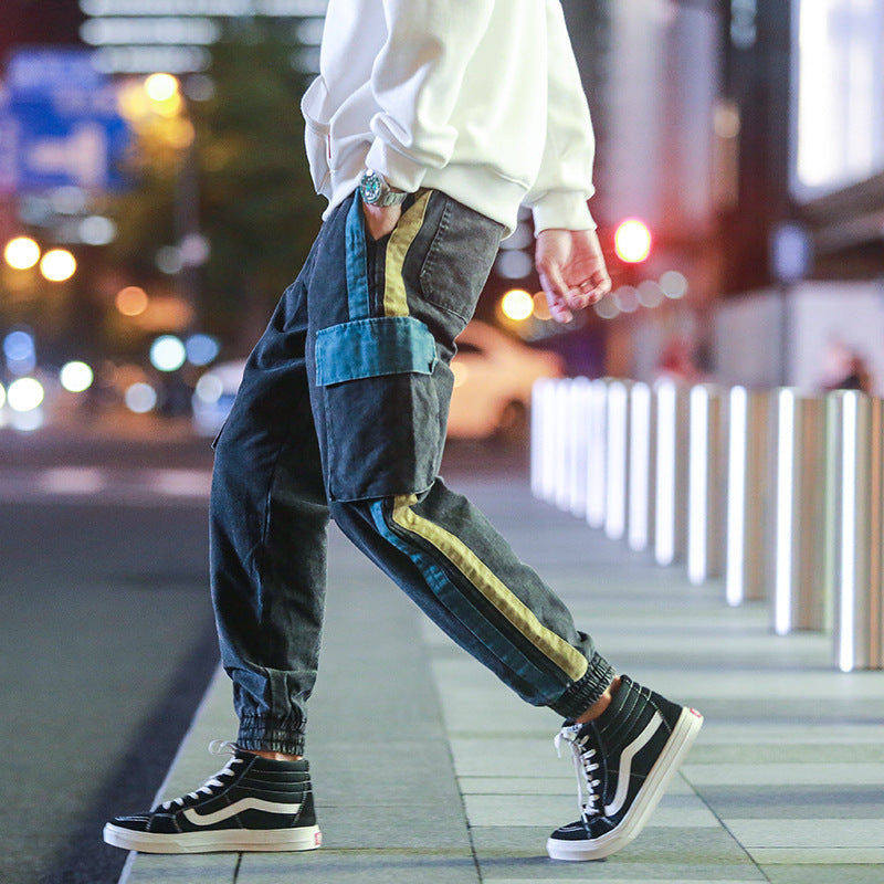 Retro Distressed Color Matching Casual Pants