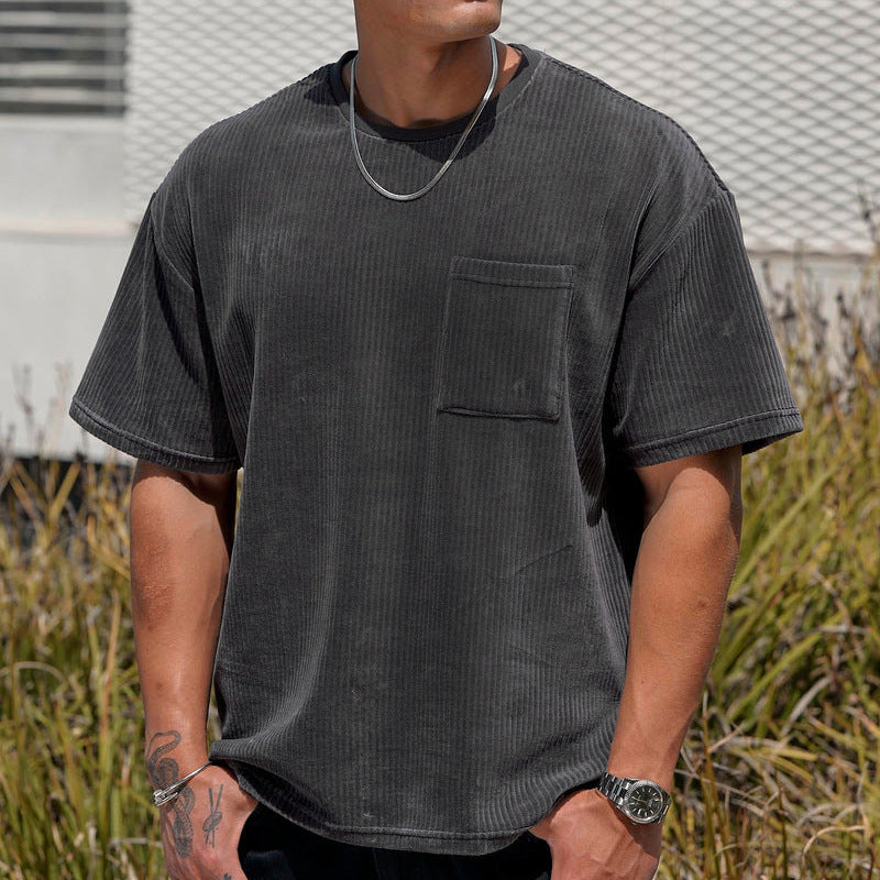 Round Neck Corduroy Casual T-Shirt