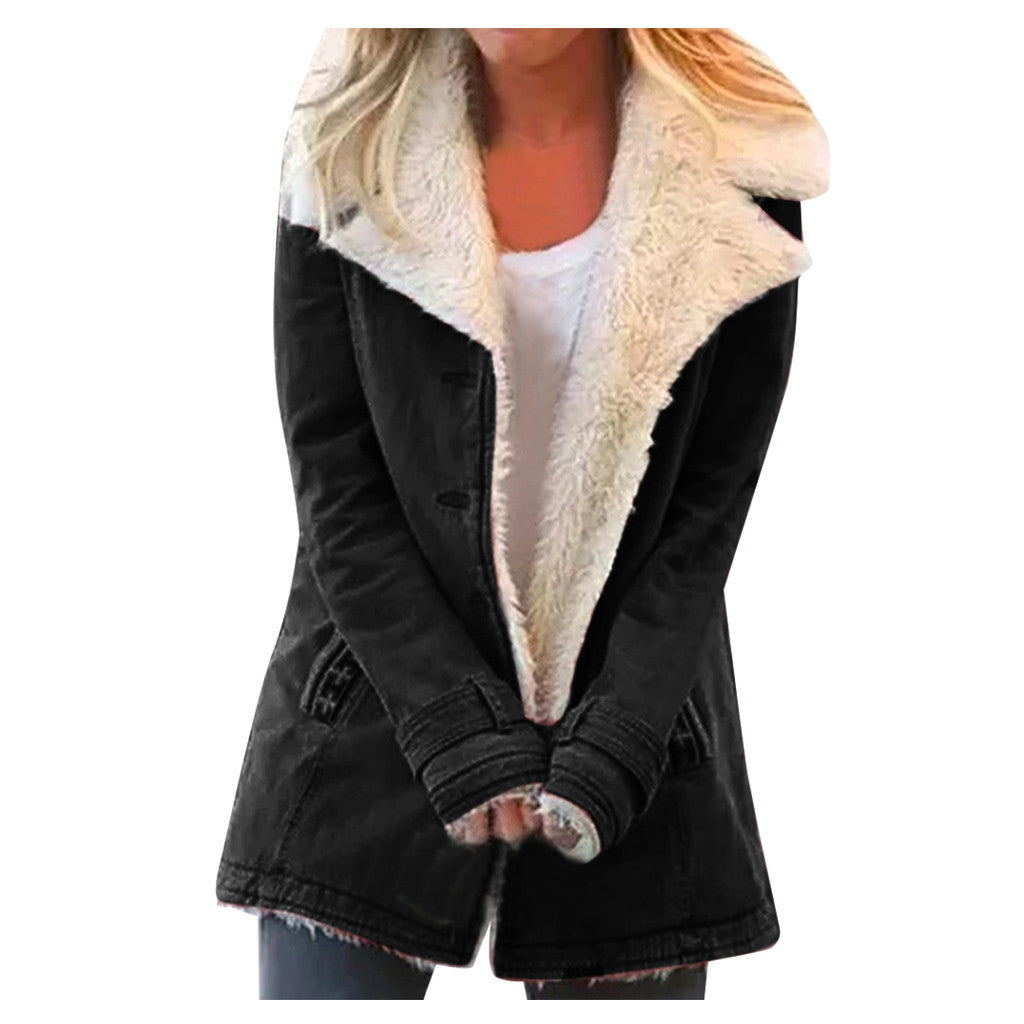 Plus Size Composite Plush Button Lapels Jacket