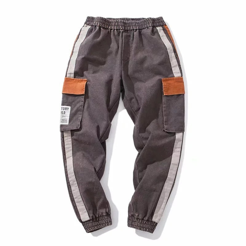 Retro Distressed Color Matching Casual Pants