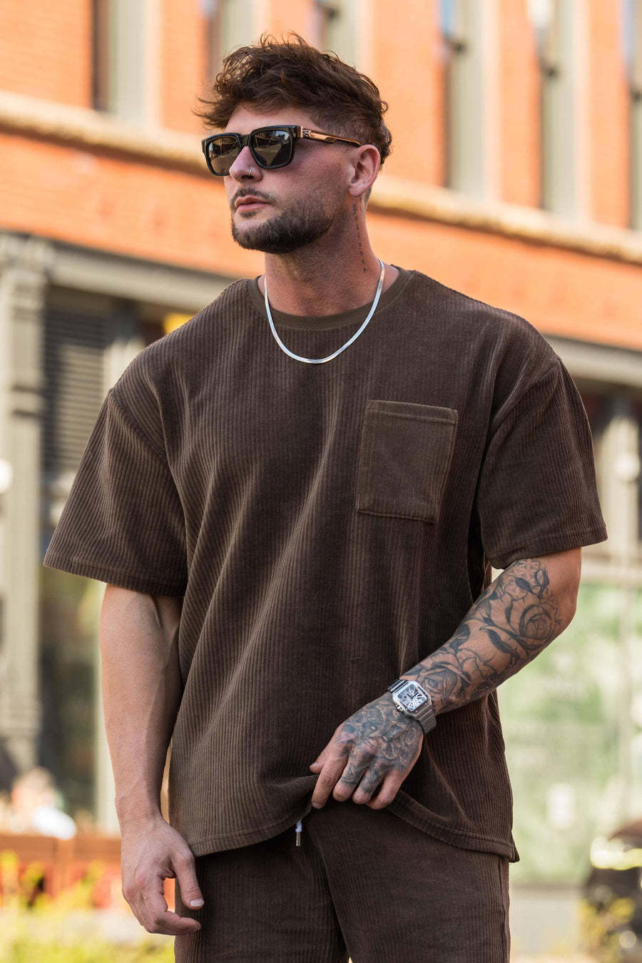 Round Neck Corduroy Casual T-Shirt