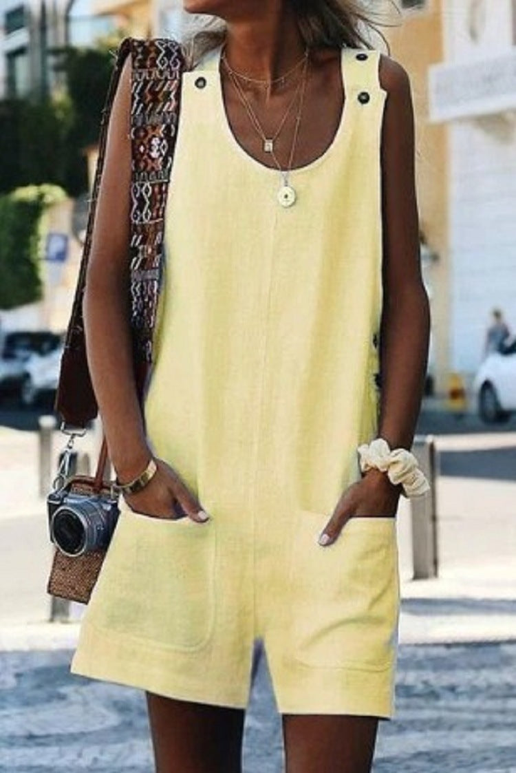 Cotton-Linen Pocket Button Jumpsuit