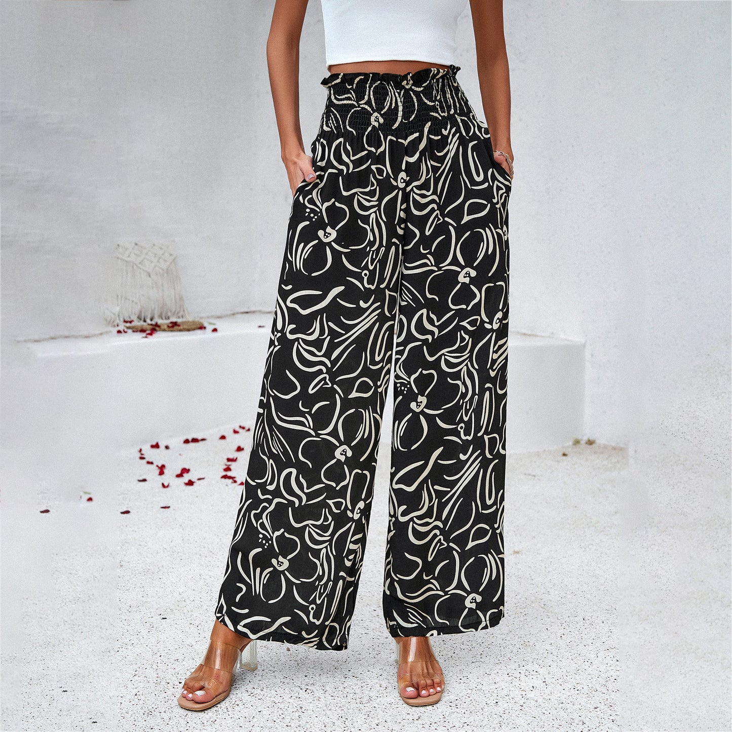 Loose Elastic High Waist Straight Pants