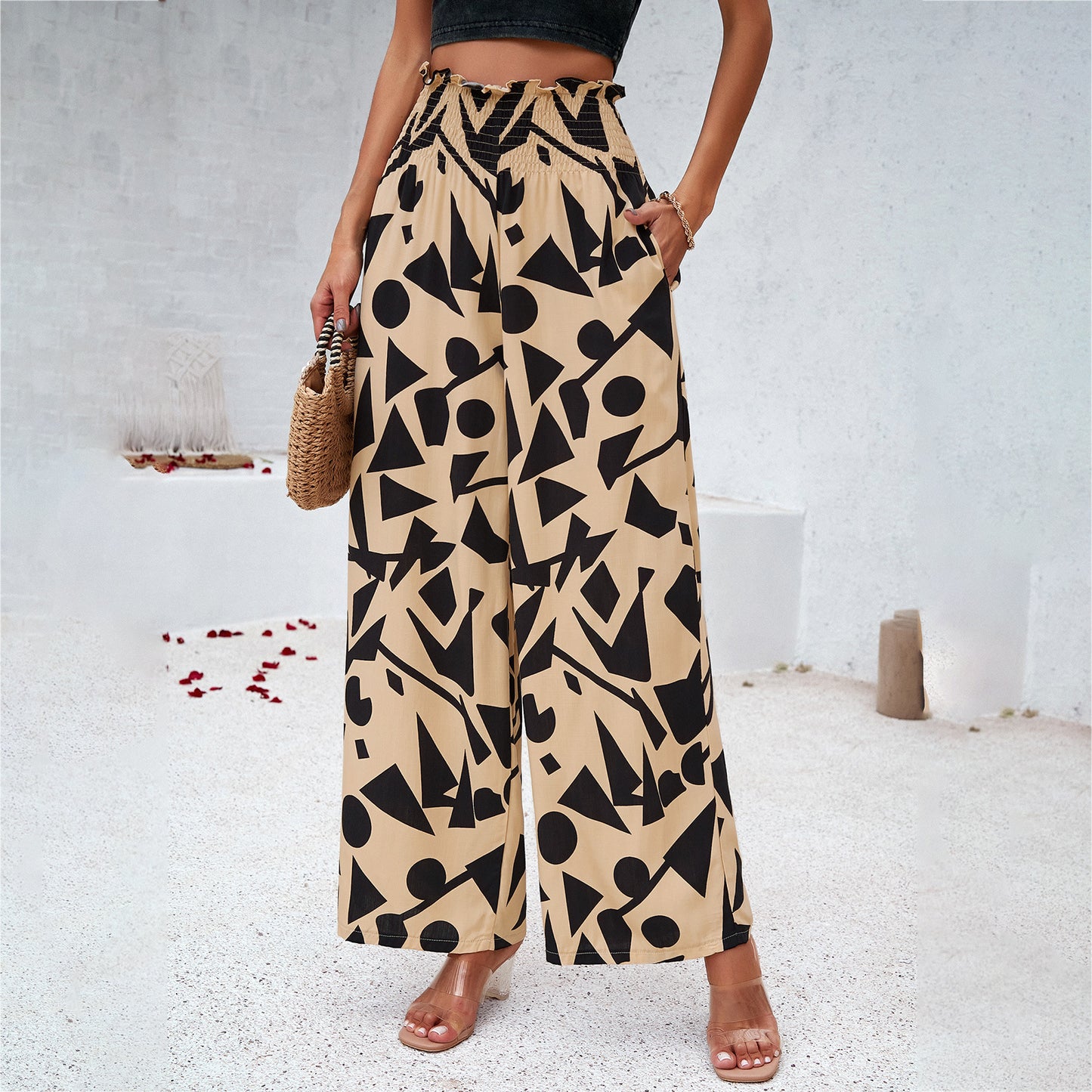 Loose Elastic High Waist Straight Pants