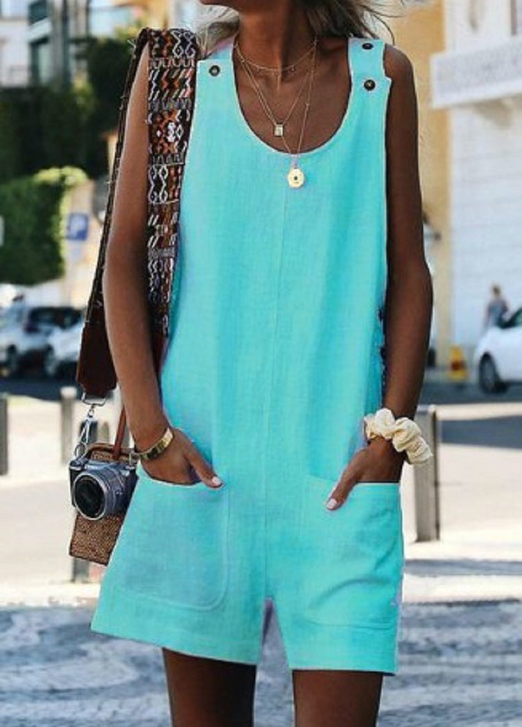 Cotton-Linen Pocket Button Jumpsuit