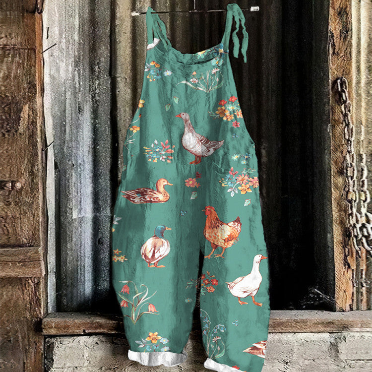 Summer Printed Retro Strap Jumpsuit