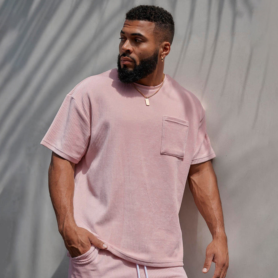 Round Neck Corduroy Casual T-Shirt