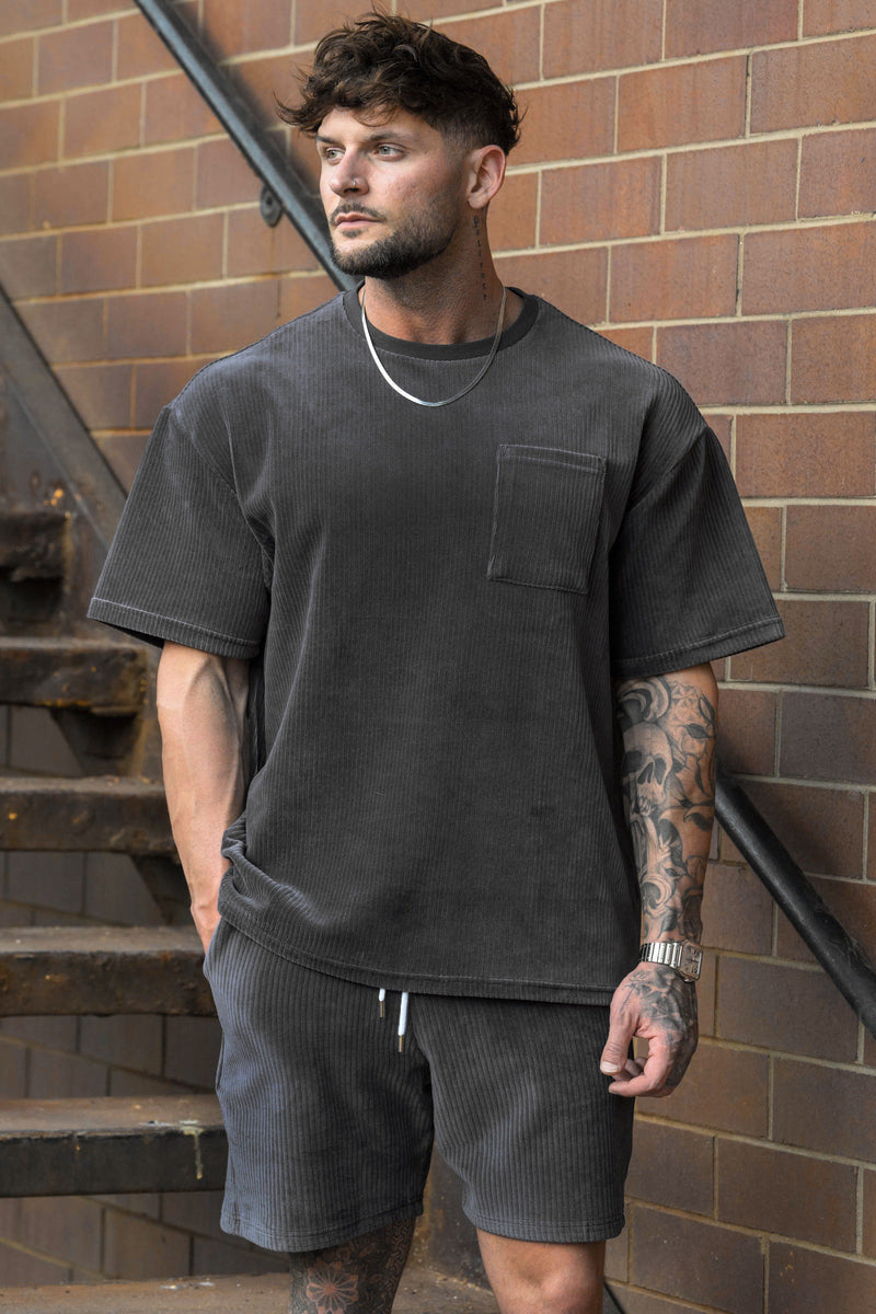 Round Neck Corduroy Casual T-Shirt
