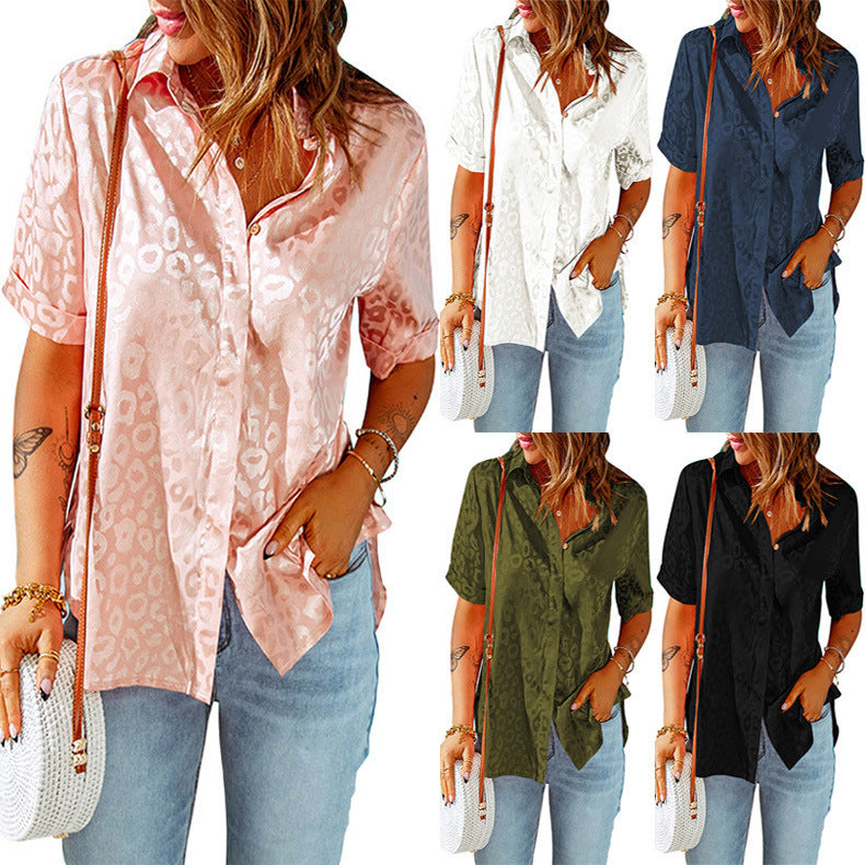 Lapel Single Breasted Loose Short Sleeve Shirt