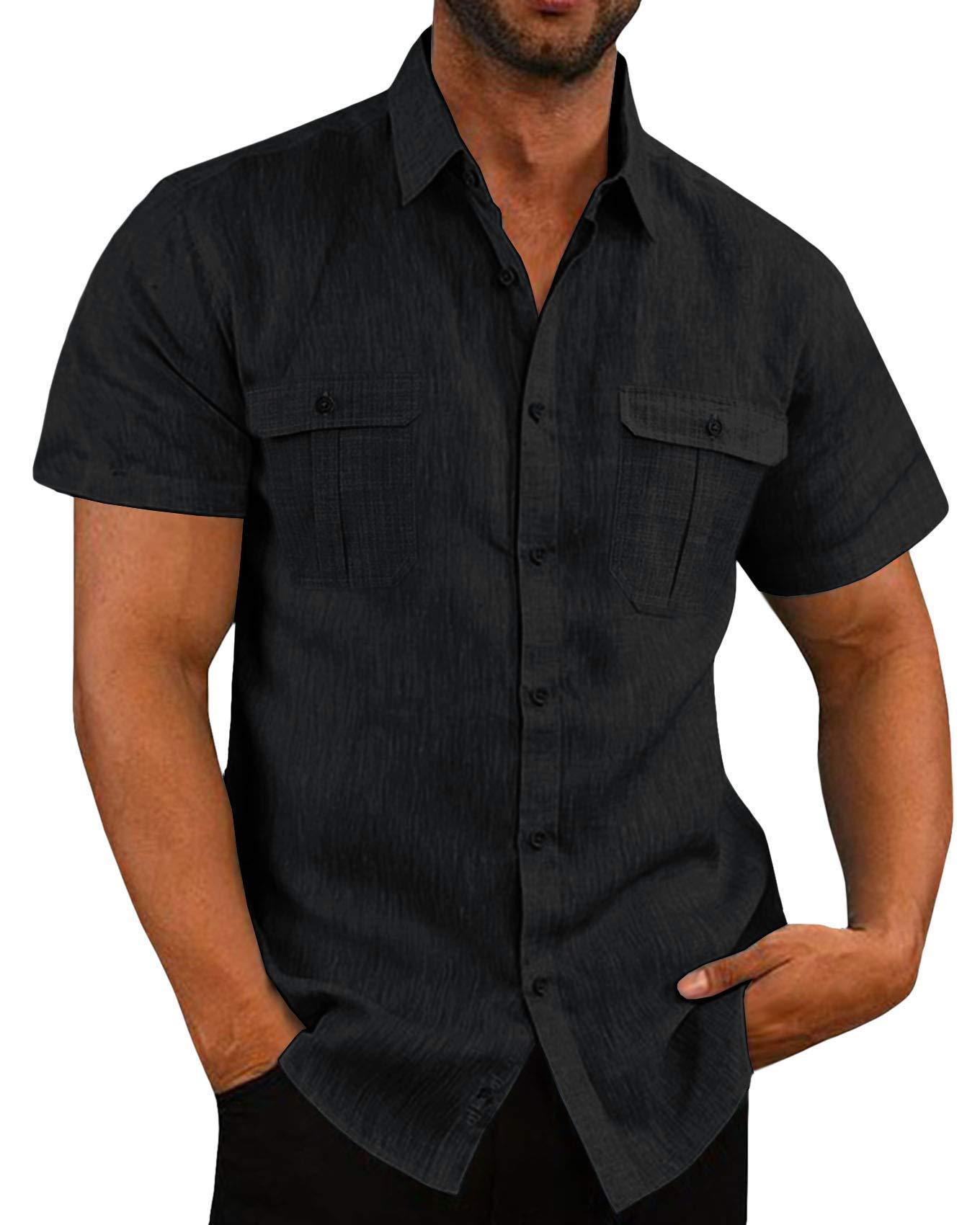 Short Sleeve Double Pocket Wide Collar Shirt