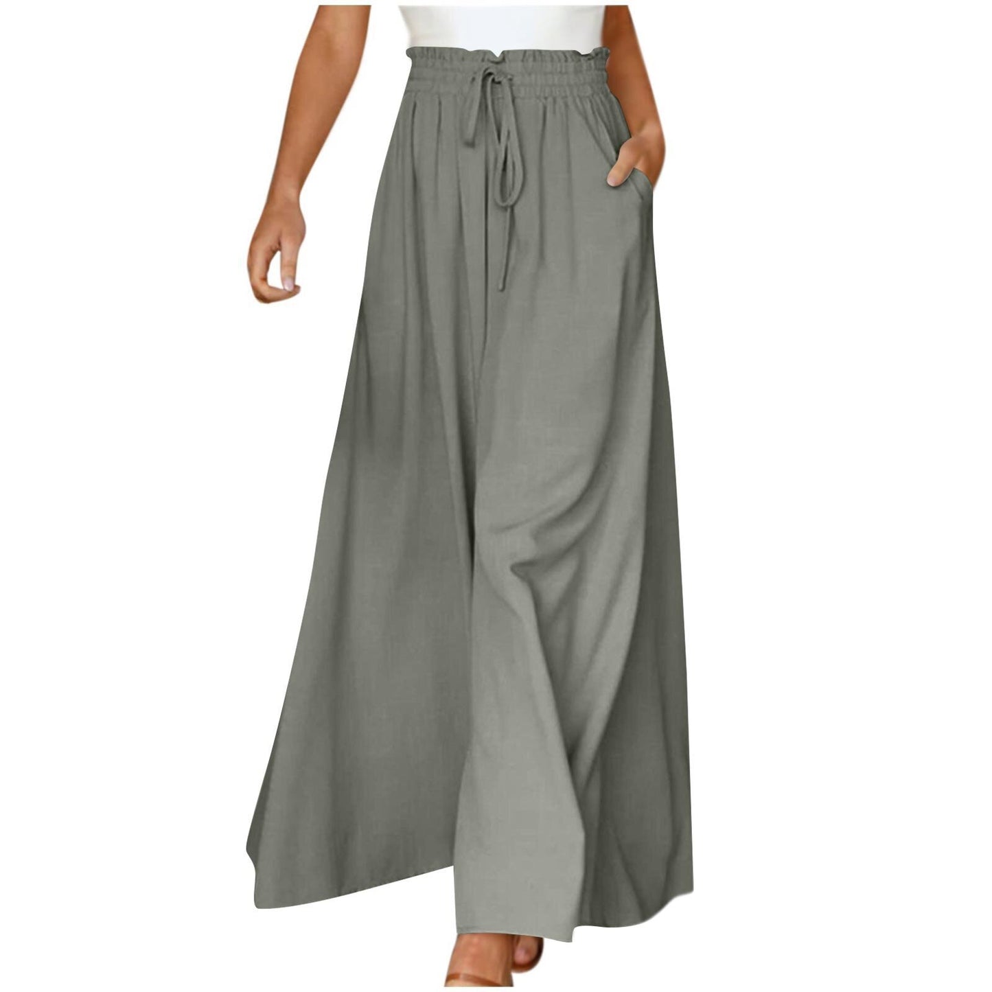 Wide Leg Elastic Waistband High Waist Long Dress Pants