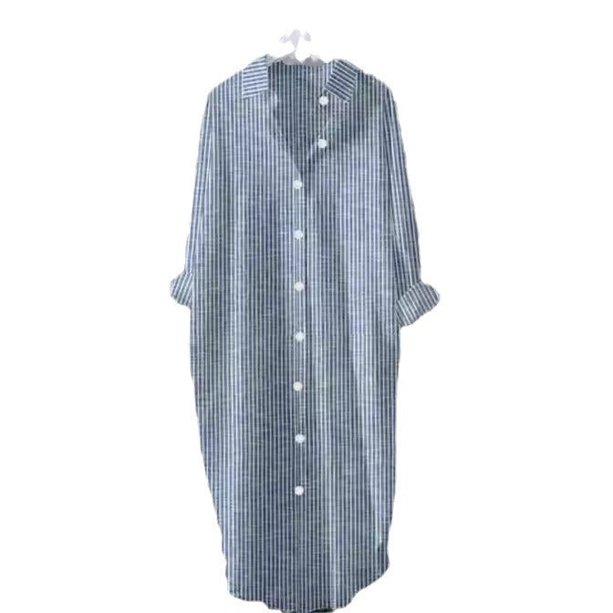 Striped Loose Casual Mid-length Shirt Dress