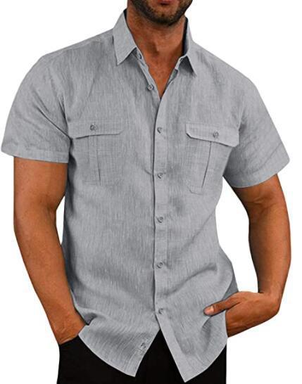 Short Sleeve Double Pocket Wide Collar Shirt