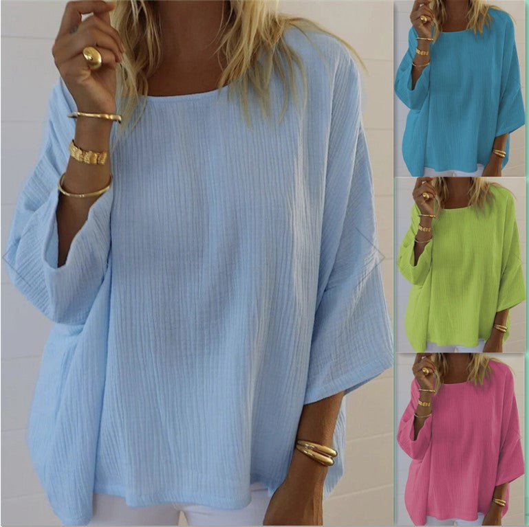 Oversized Temperament Solid Color Round Neck Top