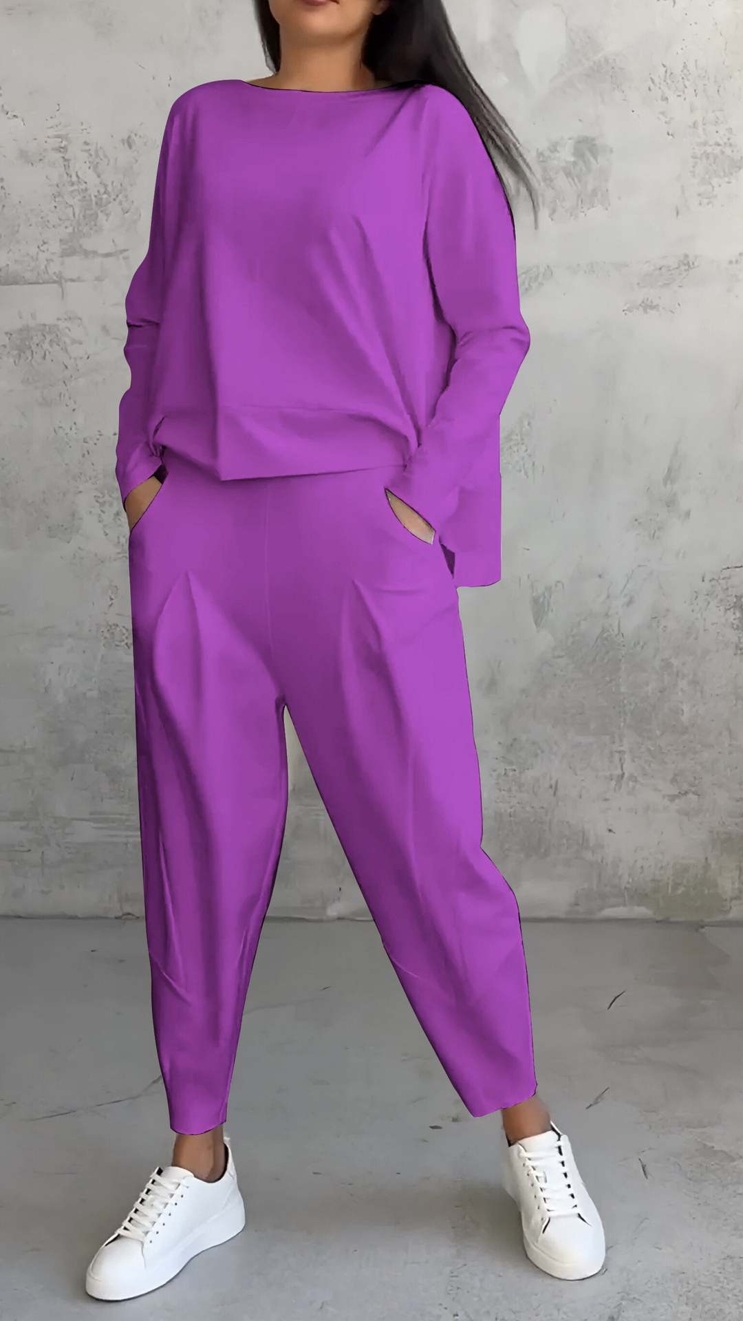 Irregular Design Long-sleeved Top & Harem Pants Suit