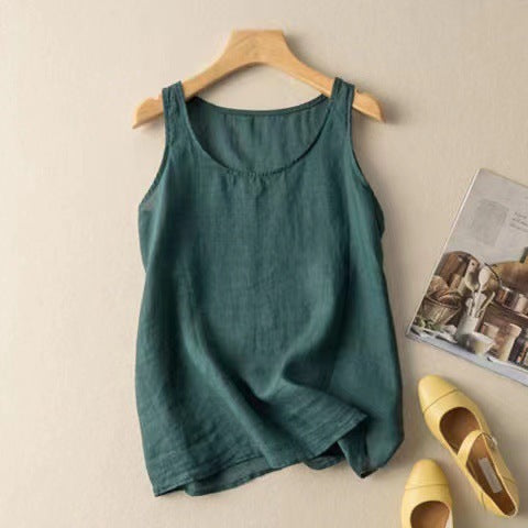 Retro Loose Solid Color Cotton Linen Vest