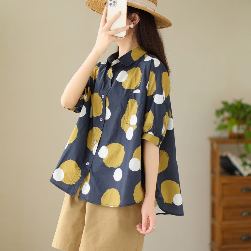 Literary Polka Dot Short Sleeve Shirt