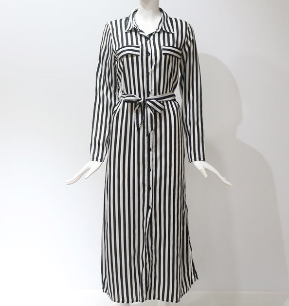 Stripe Chiffon V-neck Maxi Dress