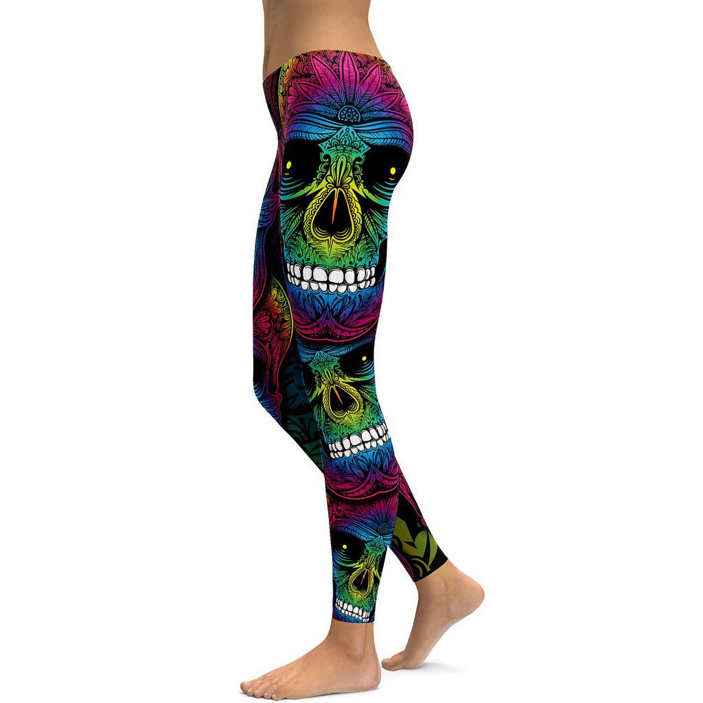 Plus Size Rainbow Skull Workout Leggings