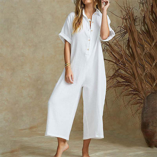 Casual Loose Long Short Sleeve Jumpsuit