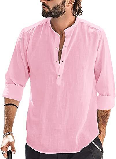 Casual Stand-up Collar Door Barrel Solid Color Long-sleeved Shirt