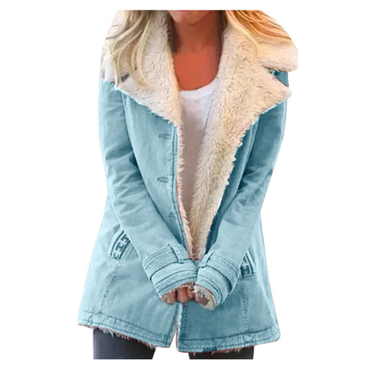 Plus Size Composite Plush Button Lapels Jacket