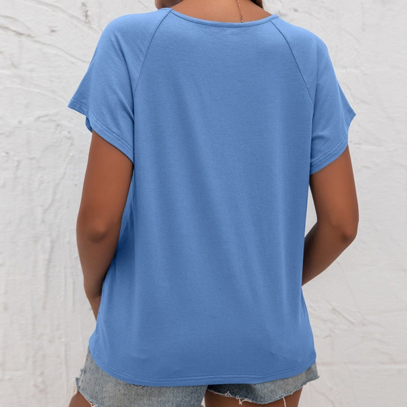 Cutout Short Sleeve Crew Neck Loose Knit T-Shirt