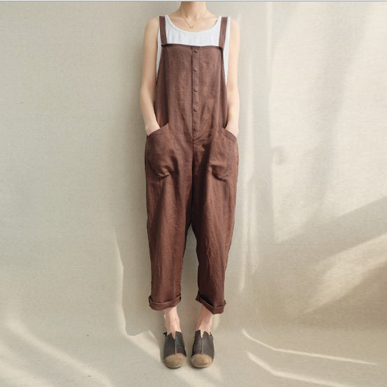 Plus Size Cotton Linen Breathable Overalls