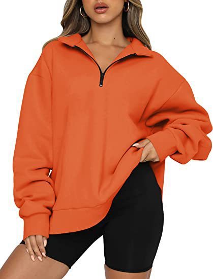 Zip Turndown Collar Loose Casual Hoodie