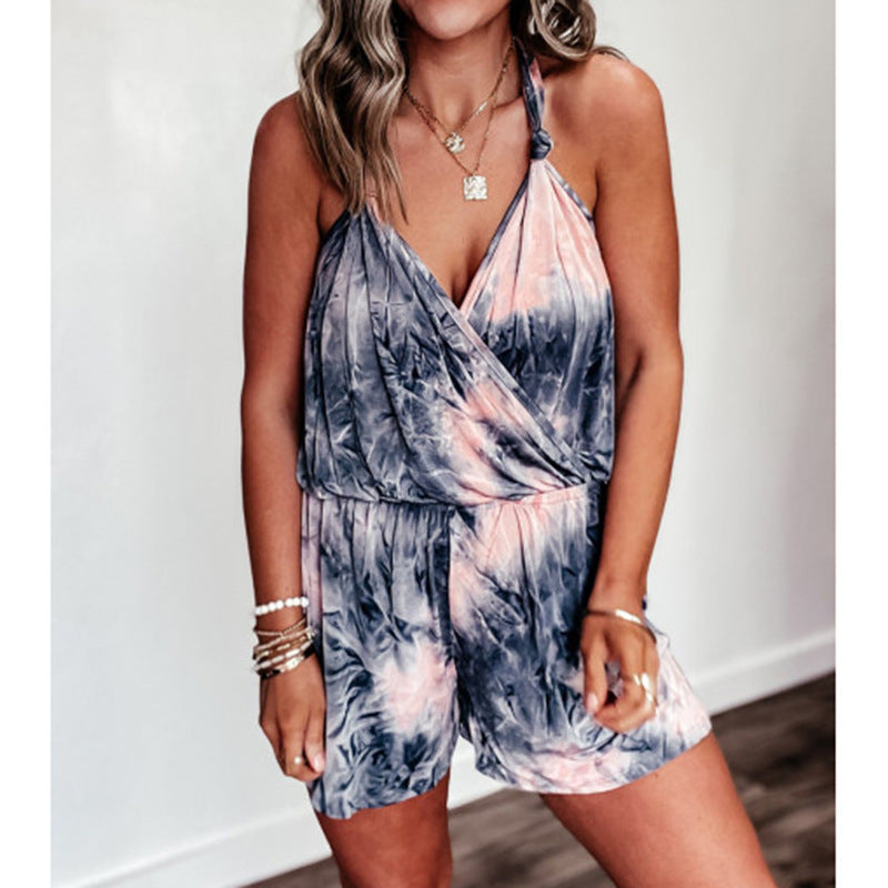 Printed Loose Suspender Jumpsuit