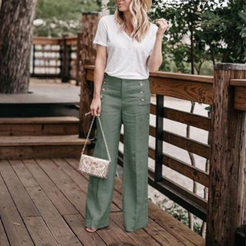 Button Wide-leg Pants