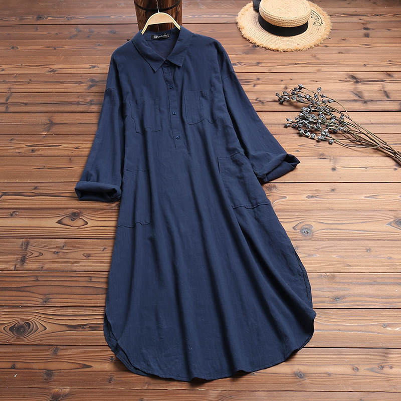 Elegant Solid Color Long Shirt Dress