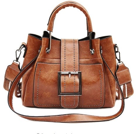 Double Leather Bucket Handbag