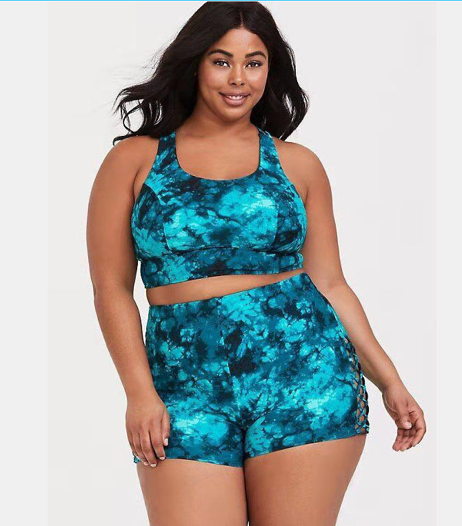 Plus Size Printed Split Swimsuit