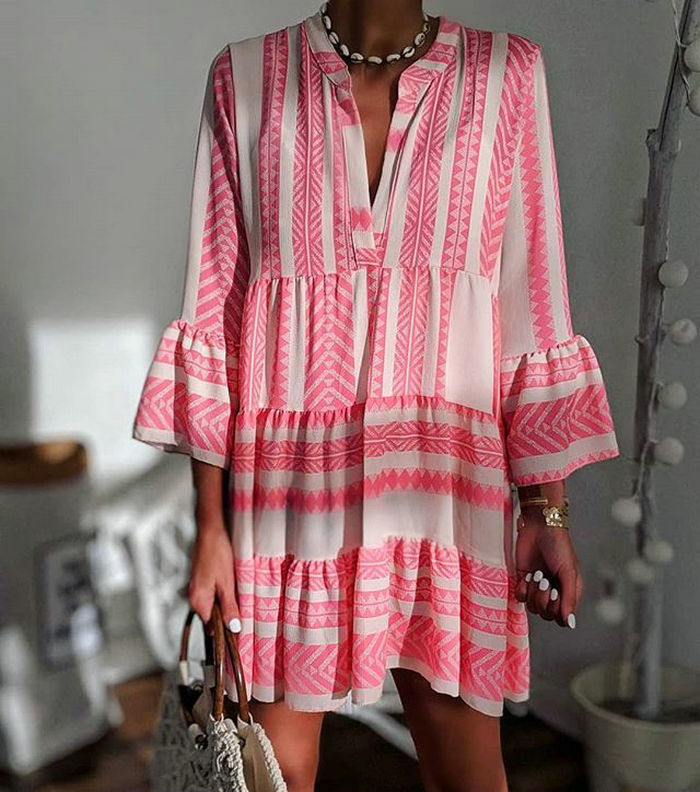 Printed Loose V-neck Dress