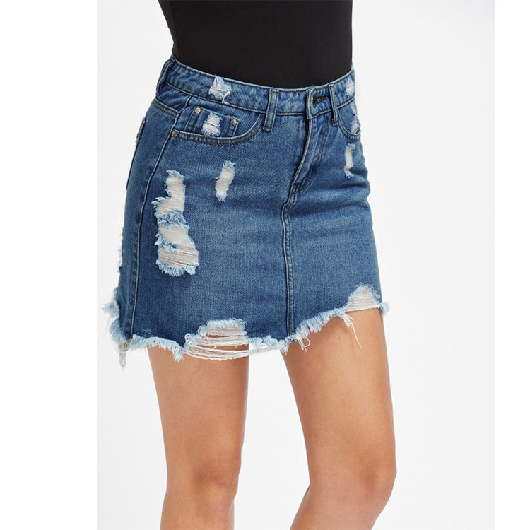 Distressed Denim Skirt