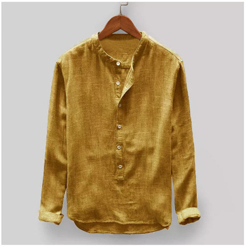 Solid Color Stand Collar Cotton Shirt