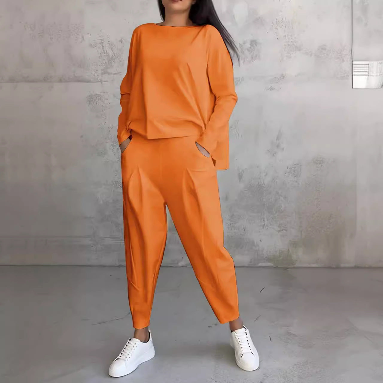 Irregular Design Long-sleeved Top & Harem Pants Suit