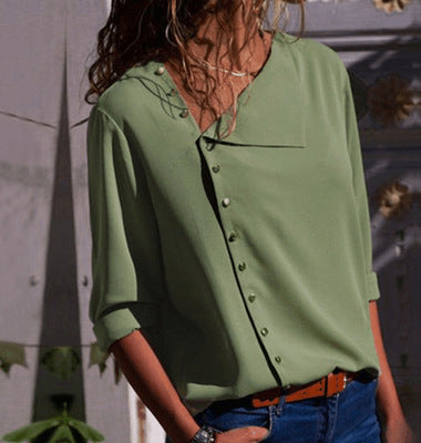 Irregular Oblique Collar Long-sleeved Top