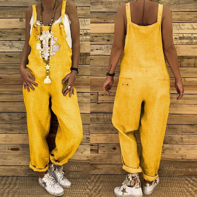 Plus Size Printed Linen-Cotton Overalls