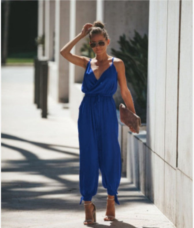 Backless Tether Pocket Sling V-neck Jumpsuit