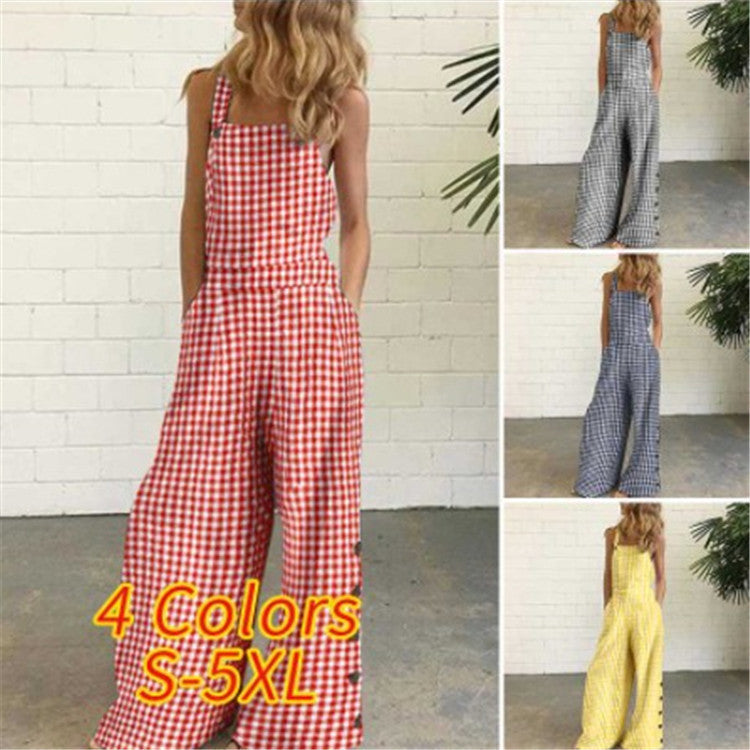 Checked Side Pocket Wide-Leg Jumpsuit