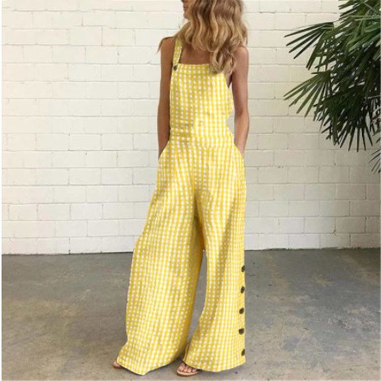 Checked Side Pocket Wide-Leg Jumpsuit