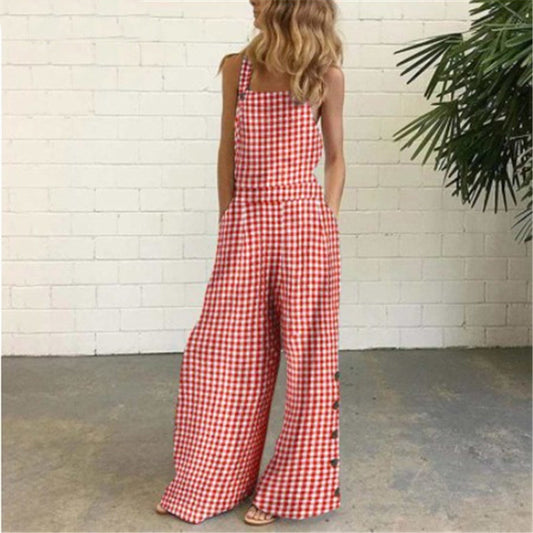 Checked Side Pocket Wide-Leg Jumpsuit