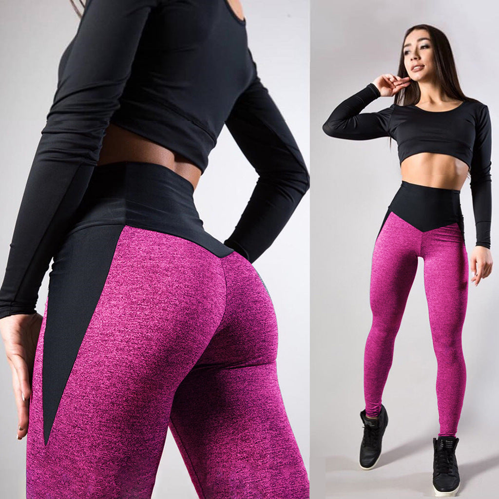 Contrast Color Stitch Hip-Lifting Slim-Fitting Sports Running Fitness Yoga Leggings