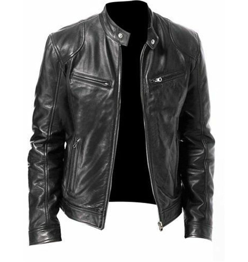 Zipper Pocket Pu Leather Jacket