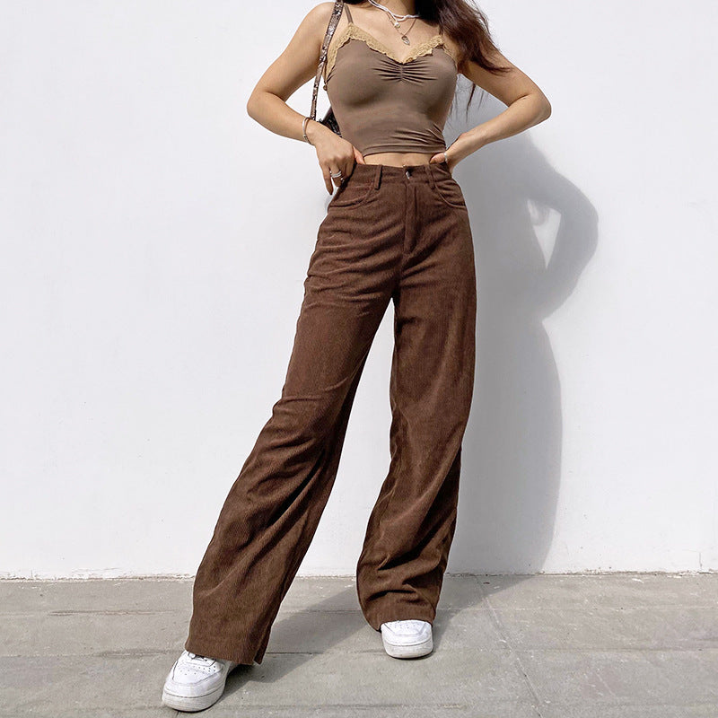 Corduroy Mopping The Floor Drape Wide-Leg Casual Trousers