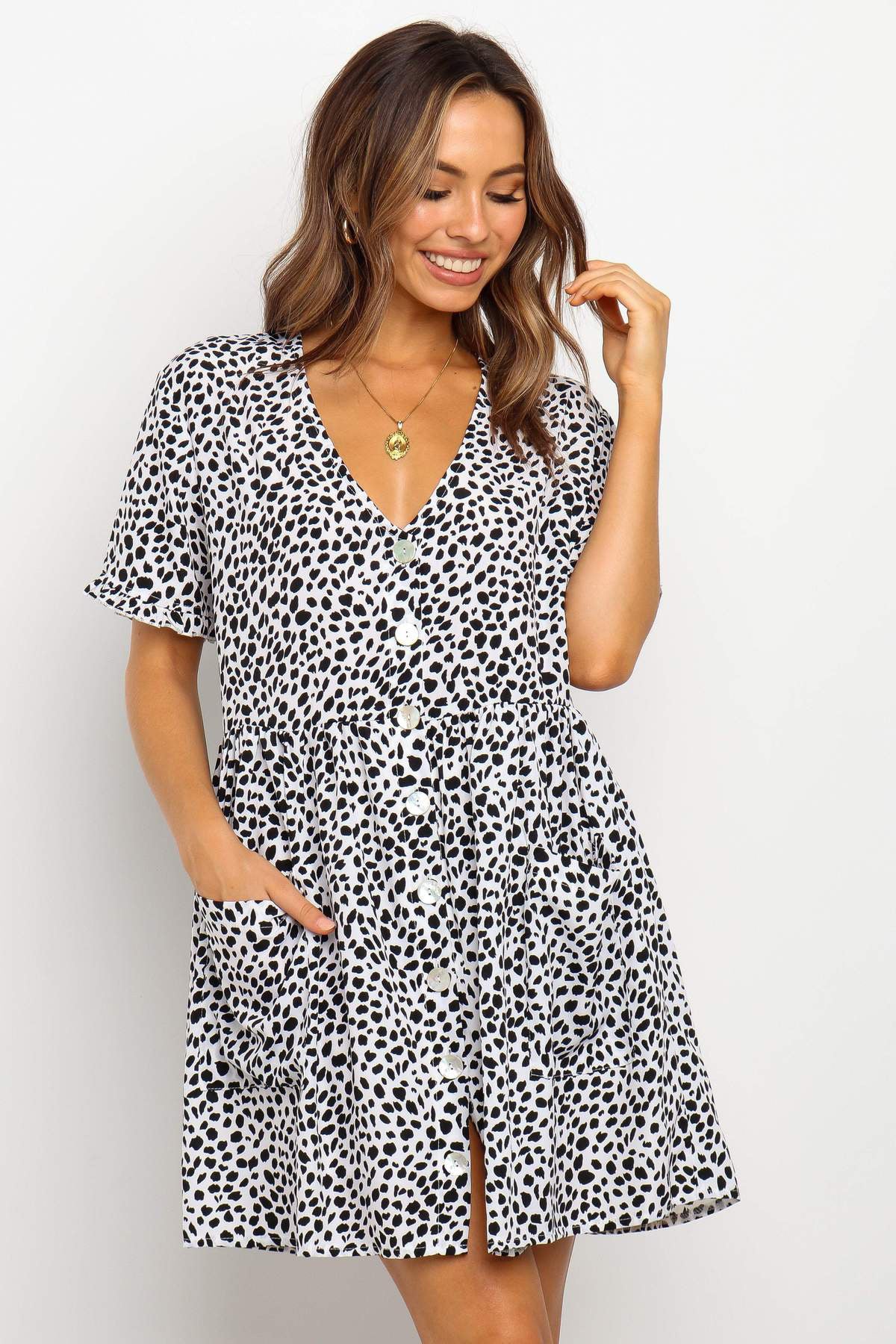 Spring Short Sleeve Dot Printed Dress