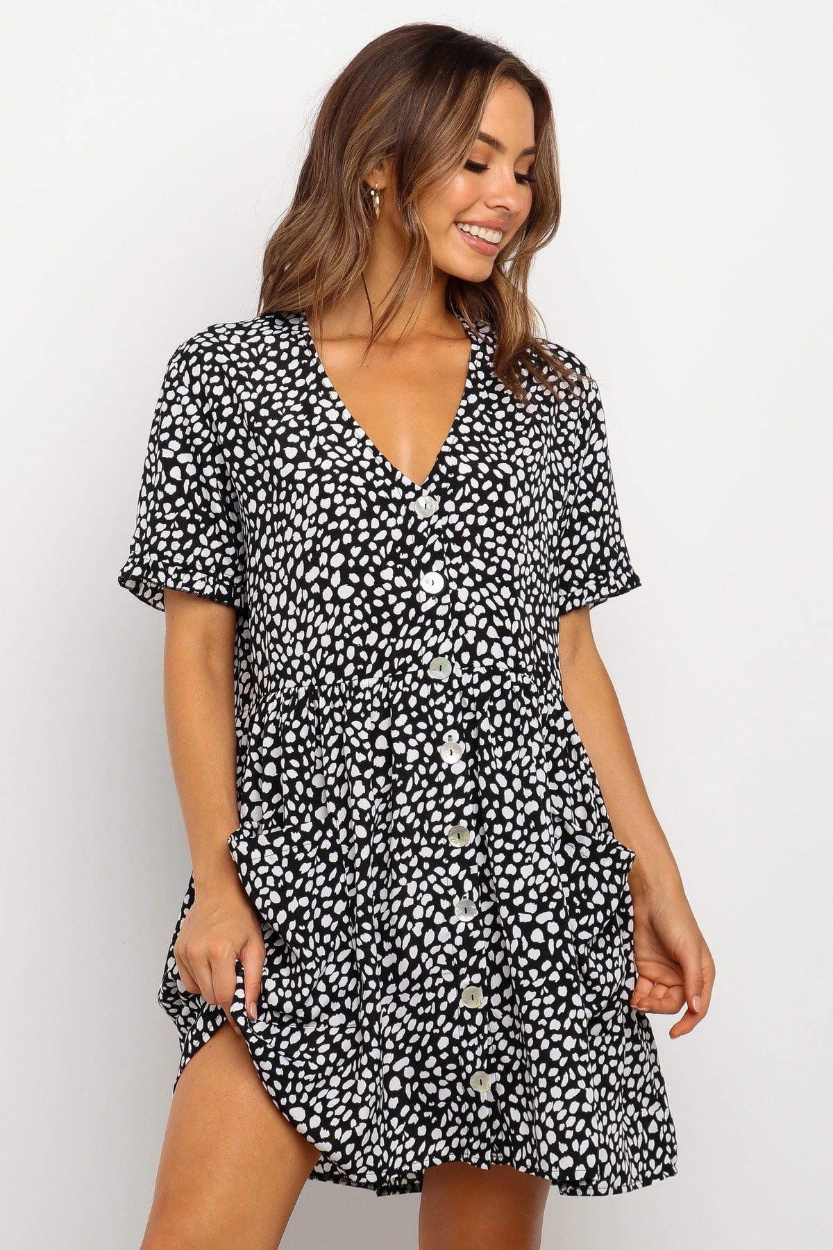 Spring Short Sleeve Dot Printed Dress